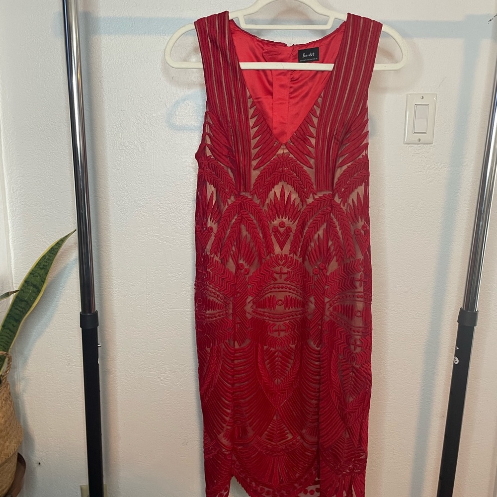 Red Lace Cocktail Dress Nude underlay